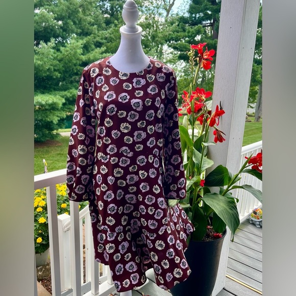 LOFT Maroon Floral Long Sleeve Dress with Deep V Back – Size 4 - Picture 2 of 7